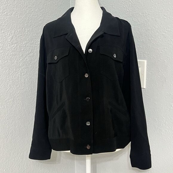 Vintage Chico's Design Womens Black Button Down Shirt Top Blouse Size 2 or Large - Picture 1 of 8